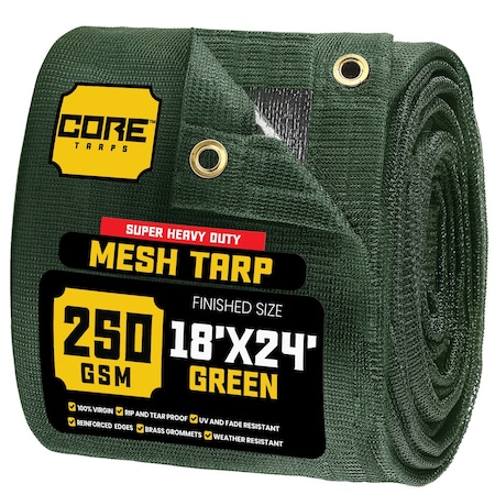Core Tarps Mesh Tarp, 18X24 ft, Green, Polyethylene CT-803-18X24